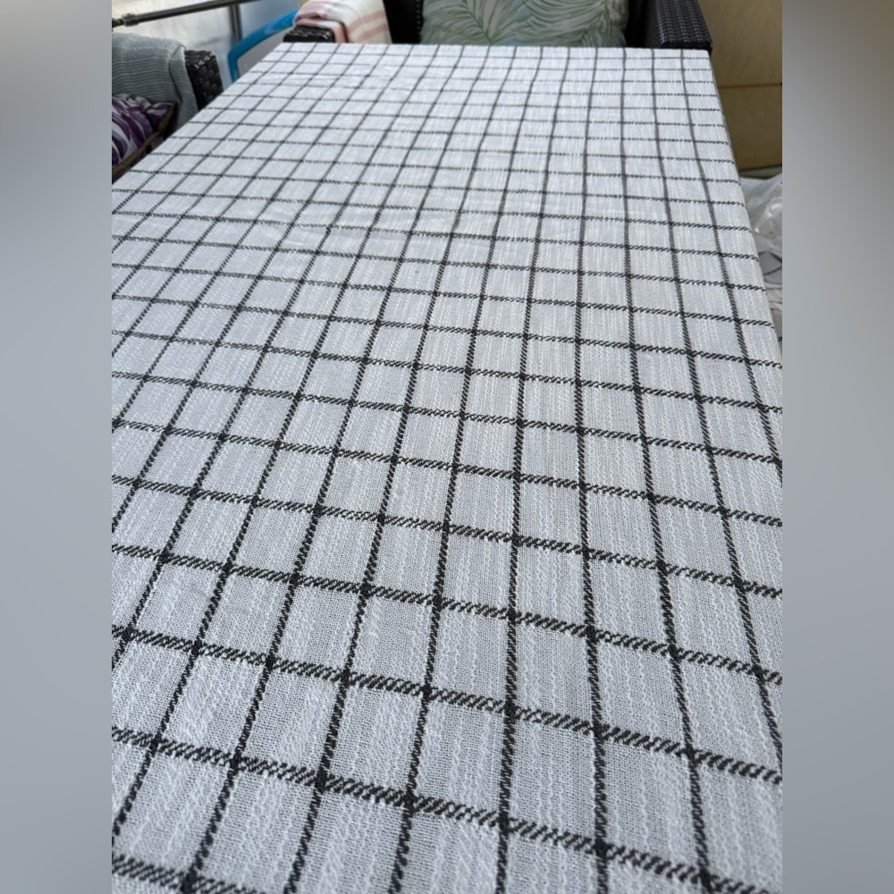 Sur La Table White Tablecloth with Black Windowpane Grid